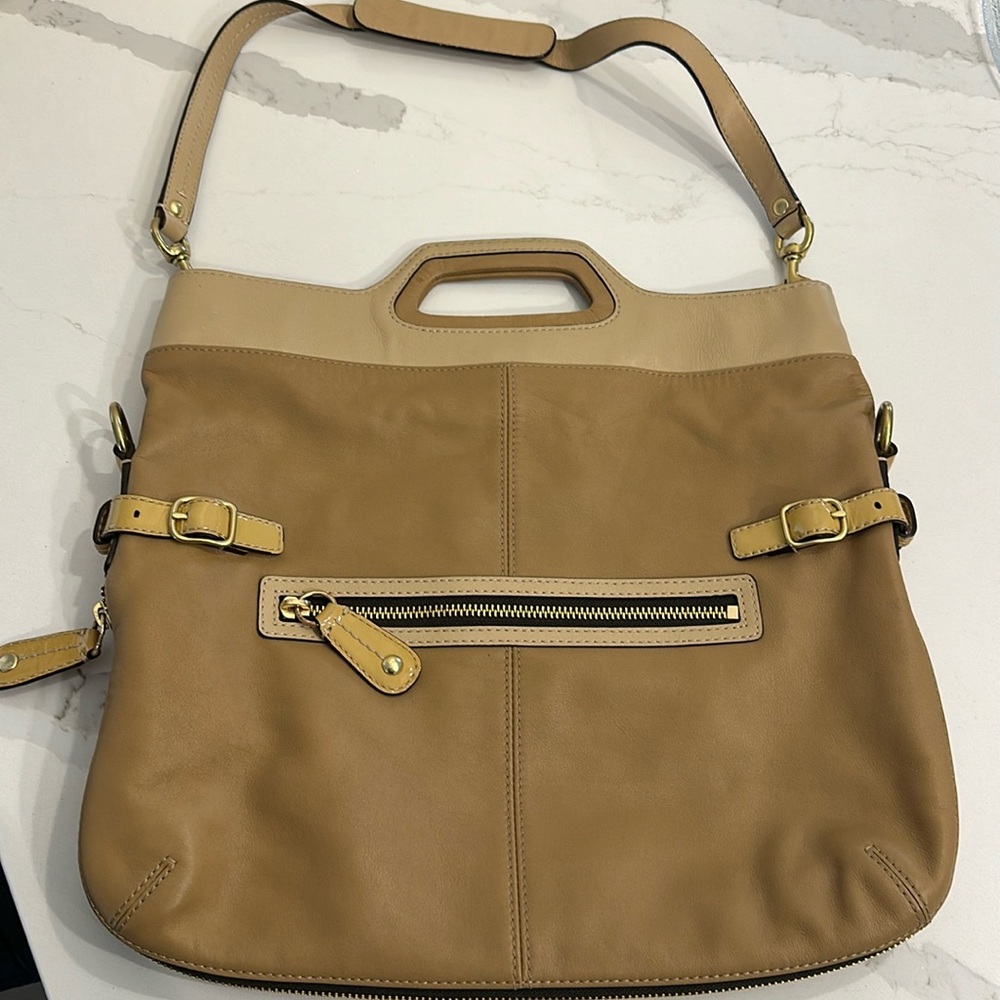 Coach Bonnie Leather Foldover Shoulder Bag in Camel/Tan #13388